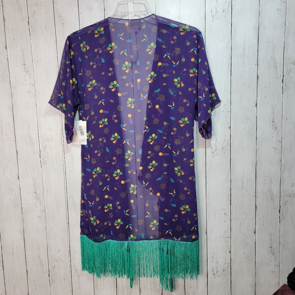 NWT LuLaRoe Monroe Kimono Fringe Hem Trim Coverup Top Purple Size Small 0-12. - Picture 8 of 8